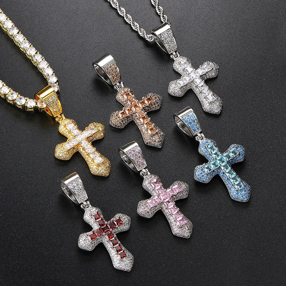 Iced Out Zirconia Cross Pendant Necklaces Fashion Hiphop Rapper's Stainless Steel Rope Chain on Neck Homme Trend Jewelry OHP141 - Eloy Royal