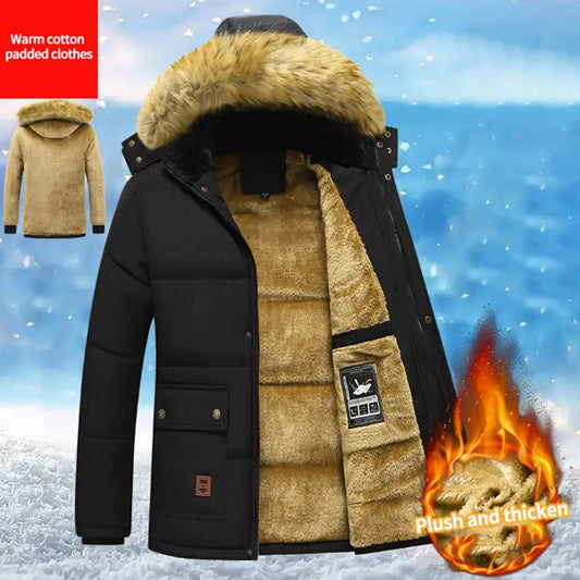 Thickened Plush Men Winter Coat Plush Solid Color Hooded Men Padded Cotton Coat Outdoor Wool Liner Hooded Jacket Snow Parkas - Eloy Royal