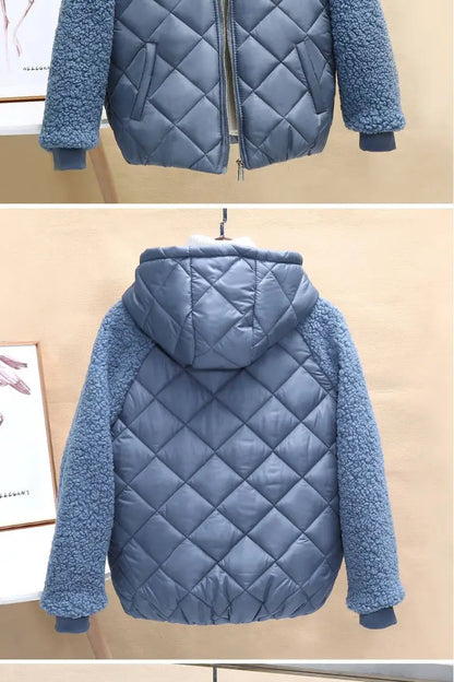 Thin Light Down Cotton Jacket Female Short Coat Autumn Winter Women's 2023 New Hooded Loose Lmitation Lamb Wool Cotton Jacket