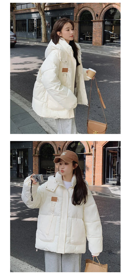 Women Khaki Down Jacket Fashion WhiteThickening Warm Feather Female Duck Down Comfortable Short Solid 2023 Winter Hooded Outwear