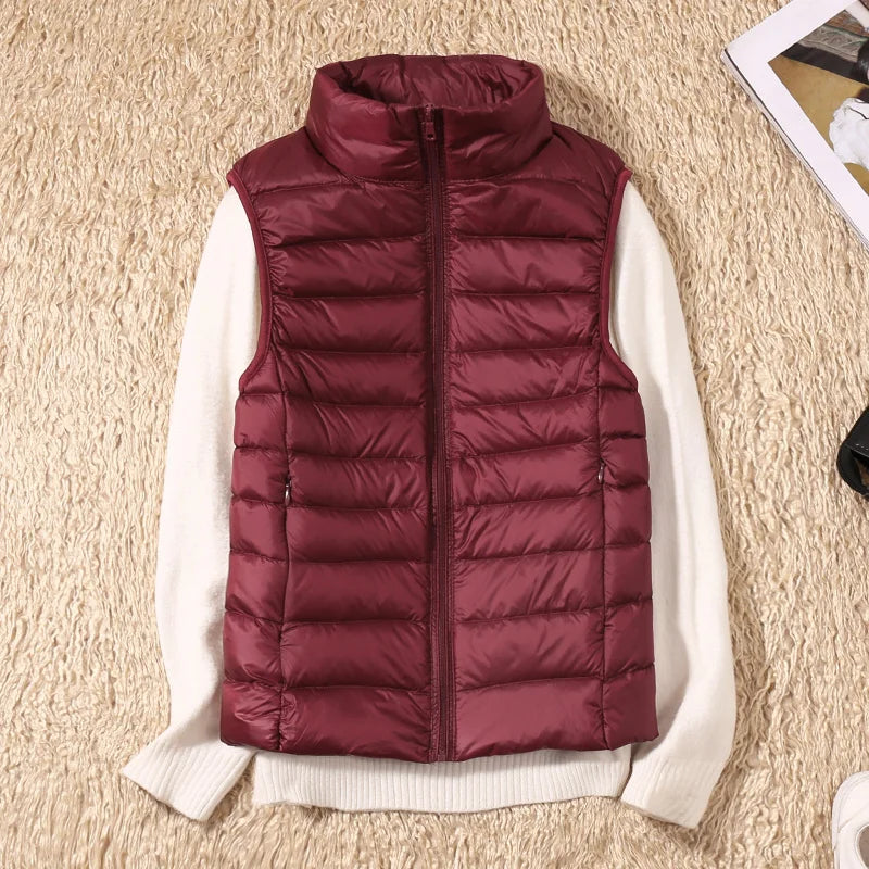 New Women Sleeveless Women Slim Ultra Light Down Jacket Girl Portable Lightweight Vests Windproof Warm Waistcoat