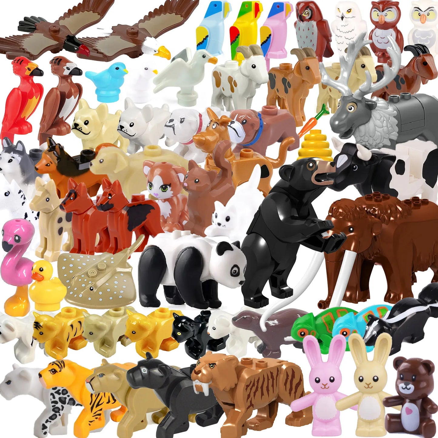 MOC Animals Building Block Goat Sheep Parrot Otter Cow Dog Pet Cat Panda Leopard Tiger Pig Zoo Deer Bear Eagle Bricks Toys Gift - Eloy Royal