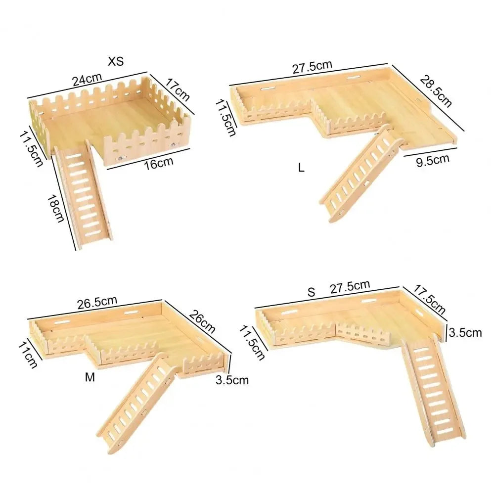 Practical Hamster Toy Thickened Entertainment Smooth Hamster Double Layer Wooden Climbing Platform with Ladder - Eloy Royal