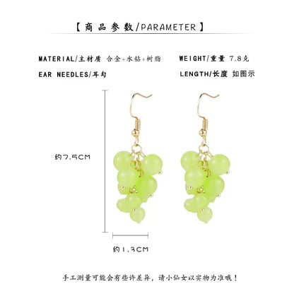 Cute Mini Grape Earrings for Women Simple Fruit Green Beads Drop Dangle Hook Earring Party Trendy Jewelry Accessories Gift