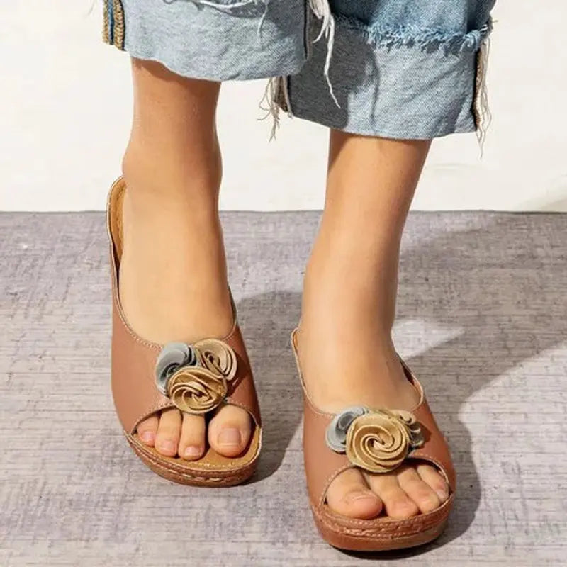 Women New Flower Sandals 2023 Wedge Heels Summer Shoes Women Outdoor Slippers Female Soft Bottom Heeled Sandals Summer Footwear - Eloy Royal