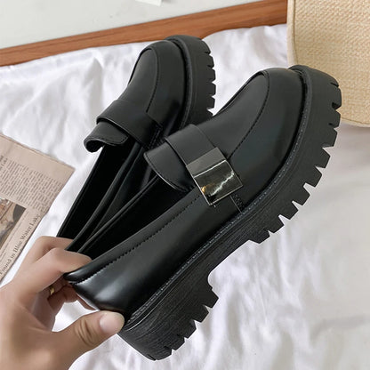 Womens Derby Shoes Black Flats British Style Casual Female Sneakers Ladies' Footwear Shallow Mouth Loafers With Fur Soft 2022 - Eloy Royal