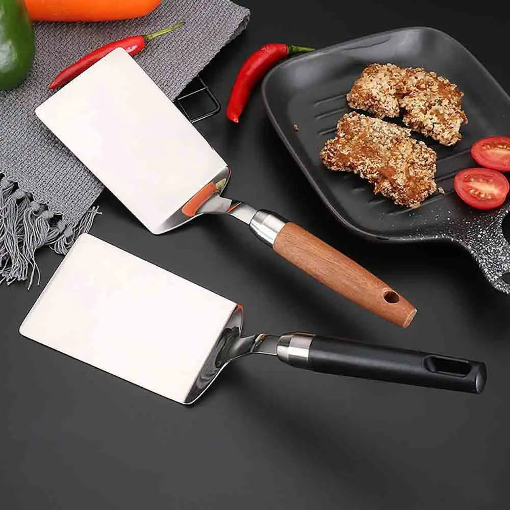 Widen Wooden Handle Stainless Steel Easy Cleaning Wide-Application Kitchenware Pastry Spatula Fried Shovel BBQ Tools - Eloy Royal