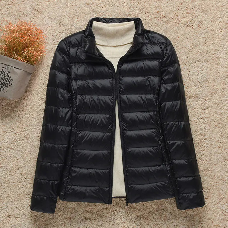 New Fashion Female Cold Jacket Women Winter Light White Duck Down Jacket Slim Puffer Jacket Portable Windproof Down Coat