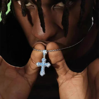 Iced Out Zirconia Cross Pendant Necklaces Fashion Hiphop Rapper's Stainless Steel Rope Chain on Neck Homme Trend Jewelry OHP141 - Eloy Royal