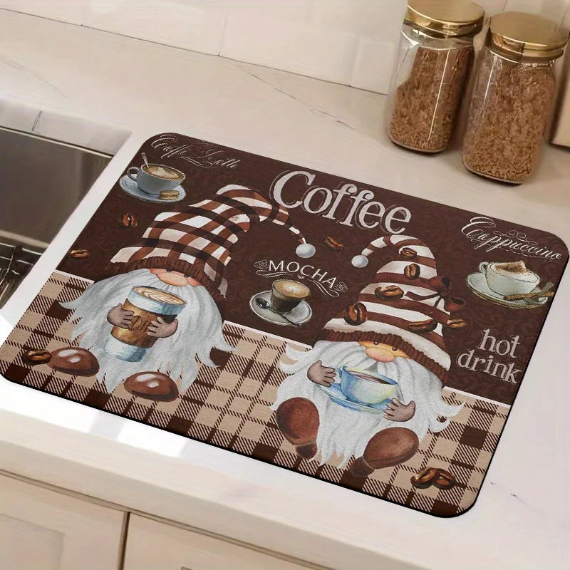 Coffee-Themed Kitchen Counter Dish Drying Mat  Absorbent Diatom Mud Mat for Coffee Bar Espresso Machine Restaurant Decor