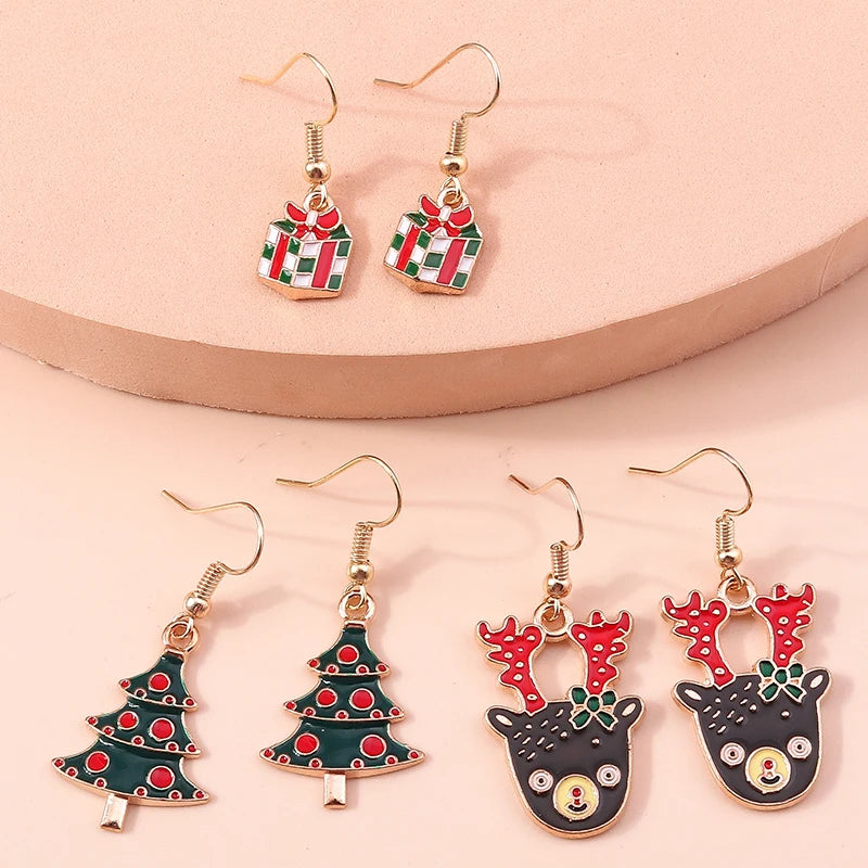 New Fashion Mix Styles Merry Christmas Drop Earrings for Women Christmas Tree Deer Santa Dangle Earrings New Year Jewelry Gifts