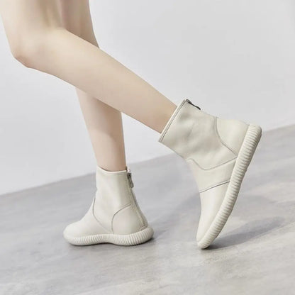 Booties White Platform Female Ankle Boots Work Sneakers Chunky Leather Short Shoes for Women Sports Flat Footwear Spring 2023 Pu - Eloy Royal