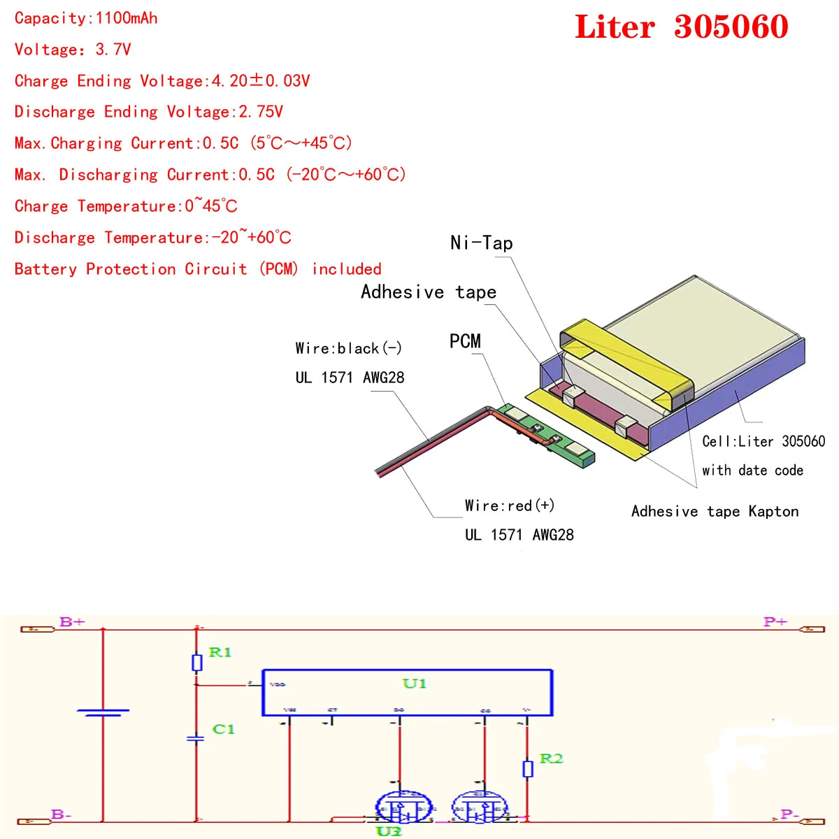 3.7V 1100mah polymer lithium battery 305060 035060 MP4 MP3 Bluetooth small toys - Eloy Royal