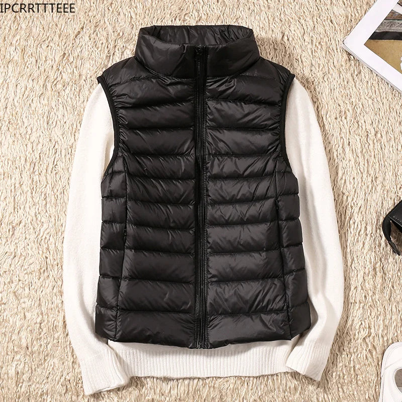 New Women Sleeveless Women Slim Ultra Light Down Jacket Girl Portable Lightweight Vests Windproof Warm Waistcoat