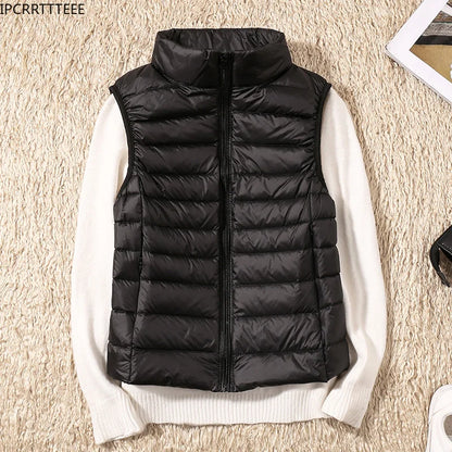 New Women Sleeveless Women Slim Ultra Light Down Jacket Girl Portable Lightweight Vests Windproof Warm Waistcoat