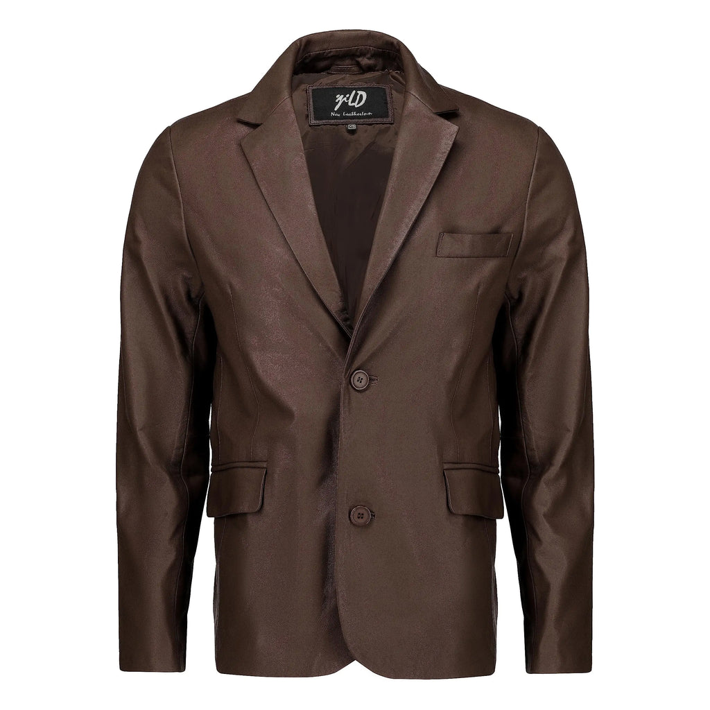 Jild Invisible Stitching Casual Leather Blazer for Men -Button Up Closure Coat Style Regular Fit Real Lambskin Leather Jacket Men (408-Brn-XX-Large)