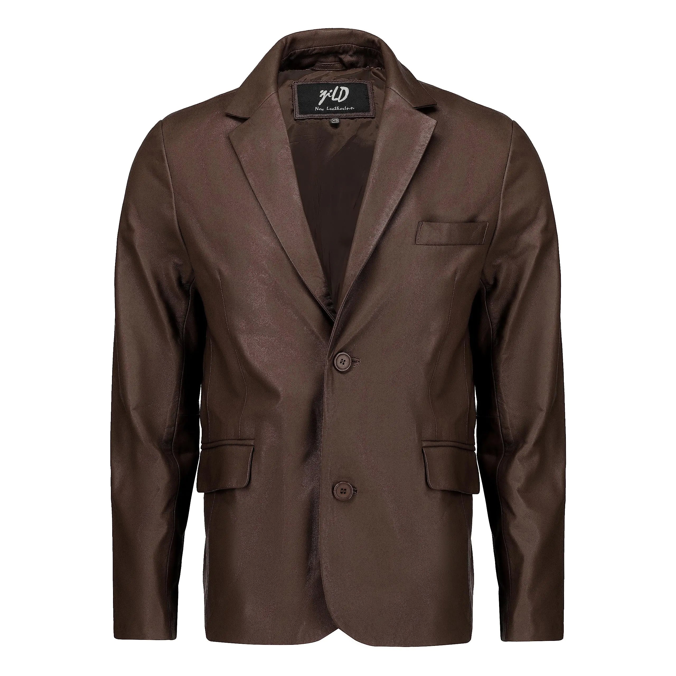 Jild Invisible Stitching Casual Leather Blazer for Men -Button Up Closure Coat Style Regular Fit Real Lambskin Leather Jacket Men (408-Brn-XX-Large)