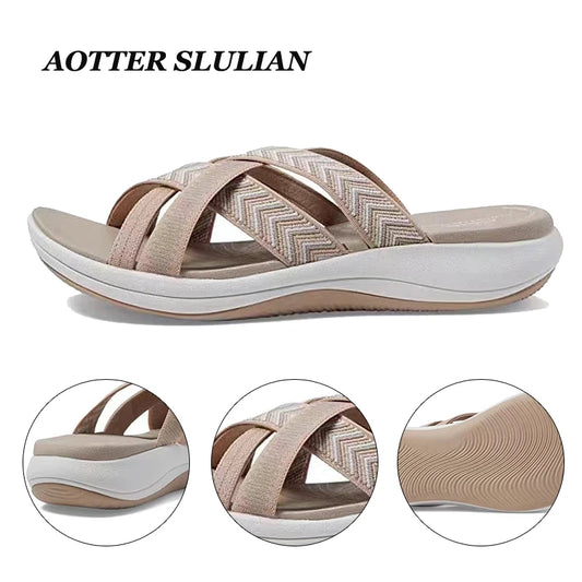 2023 Summer New Women's Slipper Outdoor Open Toe Soft Sandal Trend Slides Beach Shoe Female Breathable Comfy Orthopedic Footwear - Eloy Royal