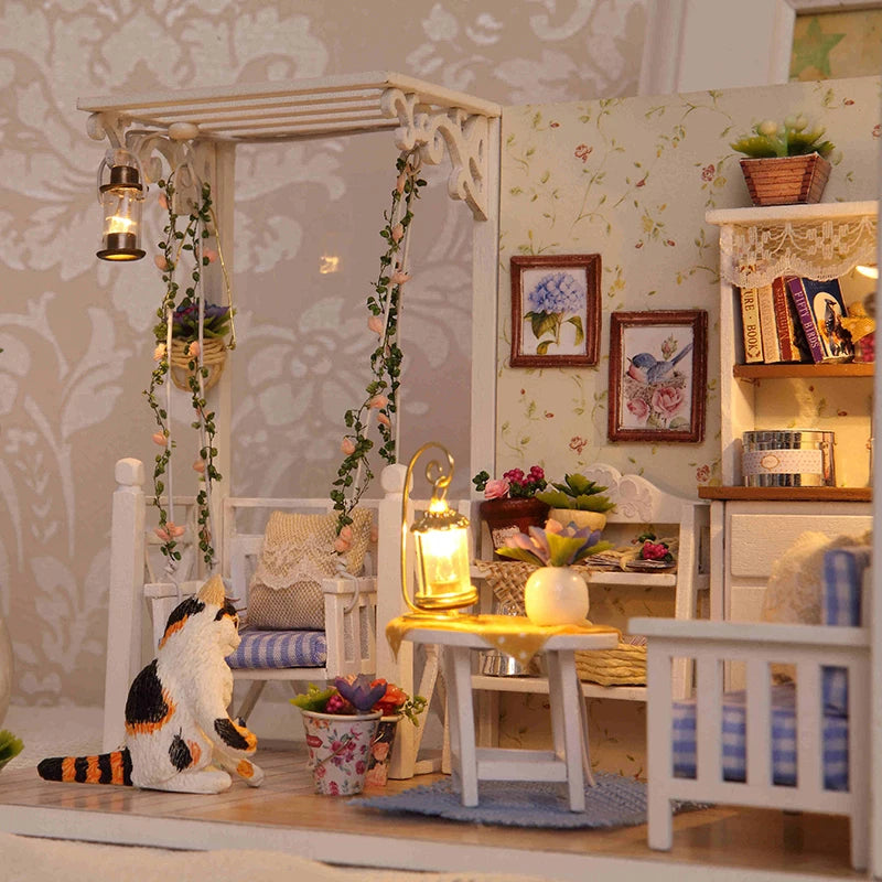 Doll House Furniture Diy Miniature 3D Wooden Miniaturas Dollhouse Toys for Children Birthday Gifts Casa Kitten Diary H013 - Eloy Royal