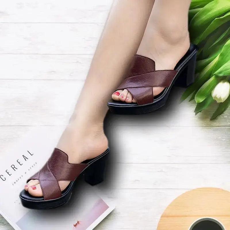 Women Summer New High Heels Slippers Feamle Thick Heel High-heeled Casual Shoes Outdoor Heel Slippers Footwear Zapatos De Mujer - Eloy Royal