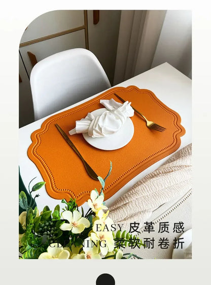 Irregular Tableware Pad Placemat Table Mat for Kitchen Dining Nordic Imitation Leather Insulation Waterproof Non-Slip Place Mats