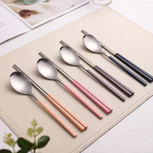 8Pcs Tableware Set Stainelss Steel Cutlery Set Korean Spoons Chopsticks Dinner Set Kitchenware Dinnerware Set Spoon Cutlery Set - Eloy Royal