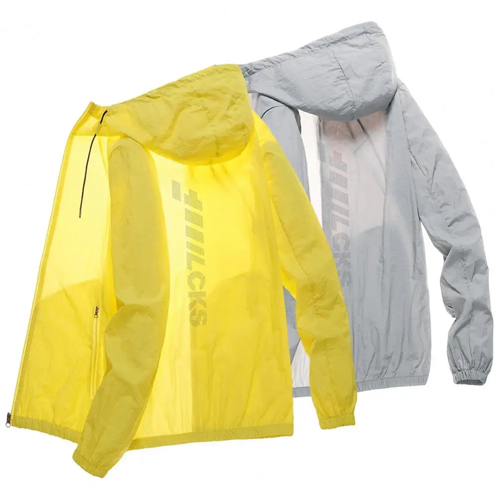 Hooded Long Sleeve Pockets Zipper Placket Windbreaker Jacket Men Ultra Thin Sun Protection Coat Summer Running Camping Jacket