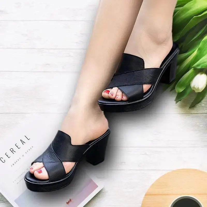 Women Summer New High Heels Slippers Feamle Thick Heel High-heeled Casual Shoes Outdoor Heel Slippers Footwear Zapatos De Mujer - Eloy Royal