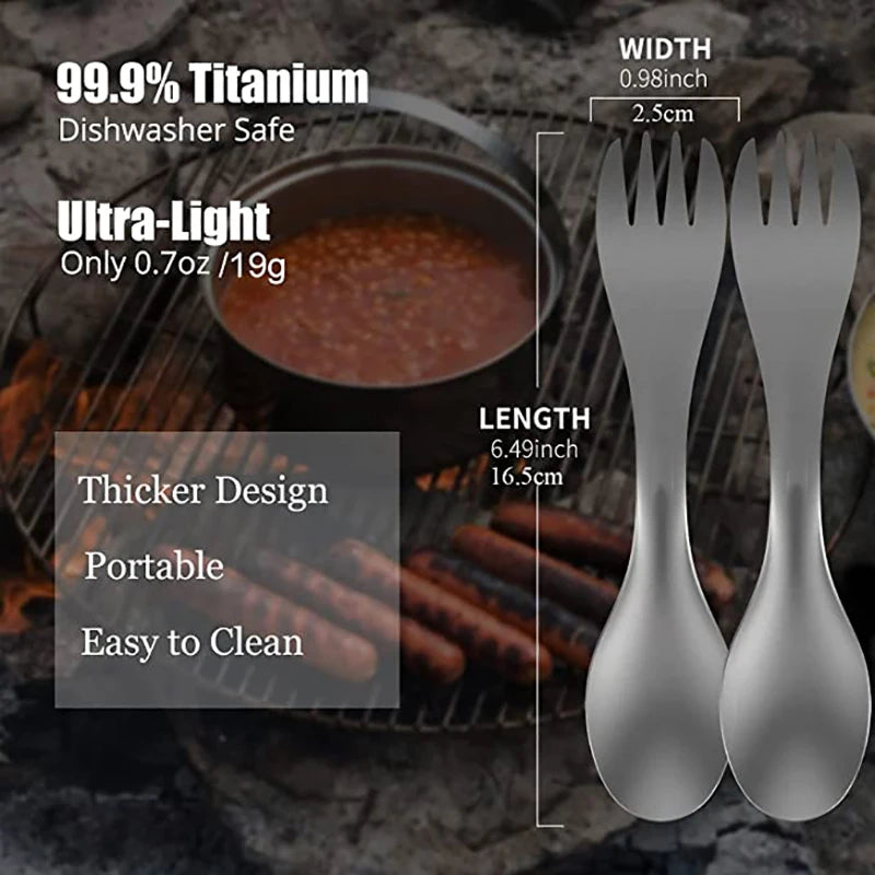 Ultra-light Titanium Spoon Super Hard 2 In 1 Fork Spoon Outdoor Camping Picnic Tableware EDC Survival Tool for Traveling Hiking - Eloy Royal