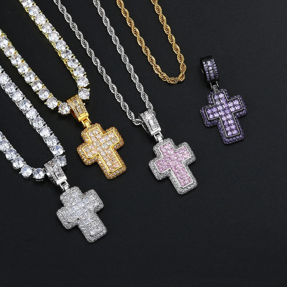 Hip Hop Iced Out AAA+ Cubic Zirconia Cross Pendant Necklace Rope Stainless Steel Chain on Neck Men Male Punk Rock Jewelry OHP155 - Eloy Royal