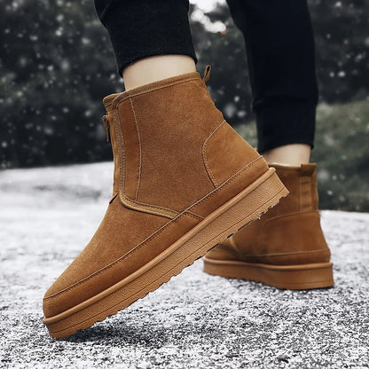 Winter Men Shoes Warm Fur Snow Boots Waterproof Suede Furry Leather Ankle Chelsea Boots Male Fluffy Plush Shoes Outdoor Footwear - Eloy Royal