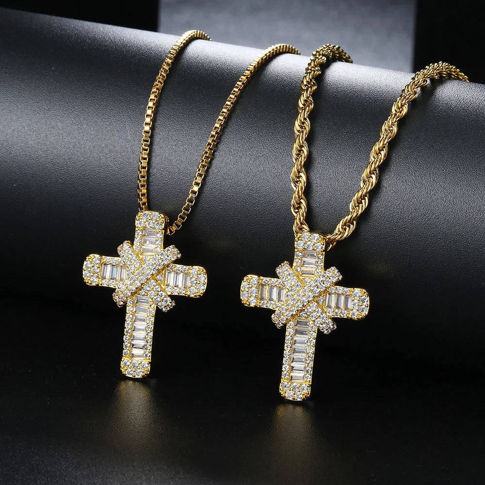 Iced Out Pendants Cross Necklaces for Women Hip Hop Gold Color Zircon Neck Chain Streetwear Hippie Jewelry Christmas Gift OHP142 - Eloy Royal