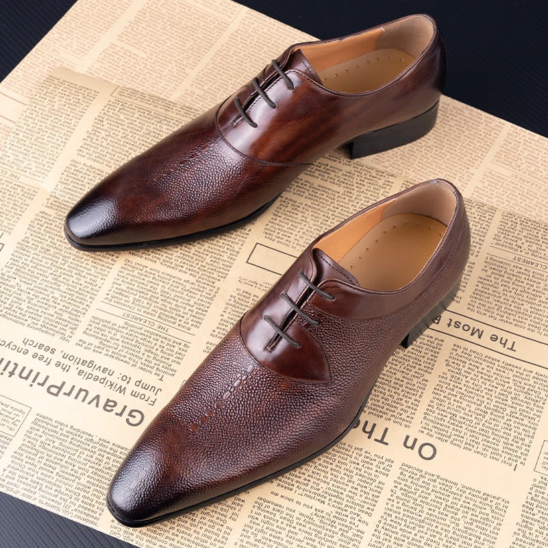 Luxury Men Oxford Shoes Footwear High Quality Classic Style Dress Leather Shoes Coffee Black Lace Up Pointed Toe Formal Shoe Men - Eloy Royal