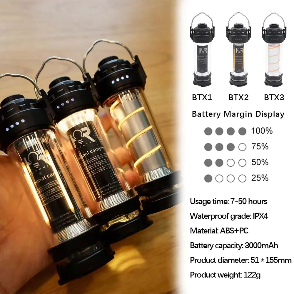 BATOT 3000mAh Outdoor Camping Lantern USB Rechargeable 5 Lighting Modes Flashlight Tent Lamp Portable Lantern Emergency Lights - Eloy Royal