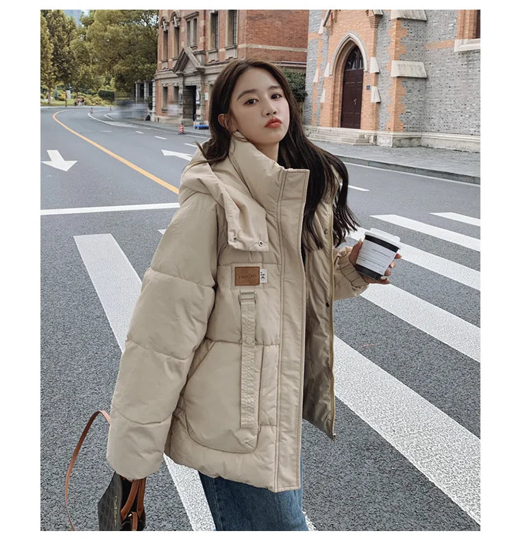 Women Khaki Down Jacket Fashion WhiteThickening Warm Feather Female Duck Down Comfortable Short Solid 2023 Winter Hooded Outwear