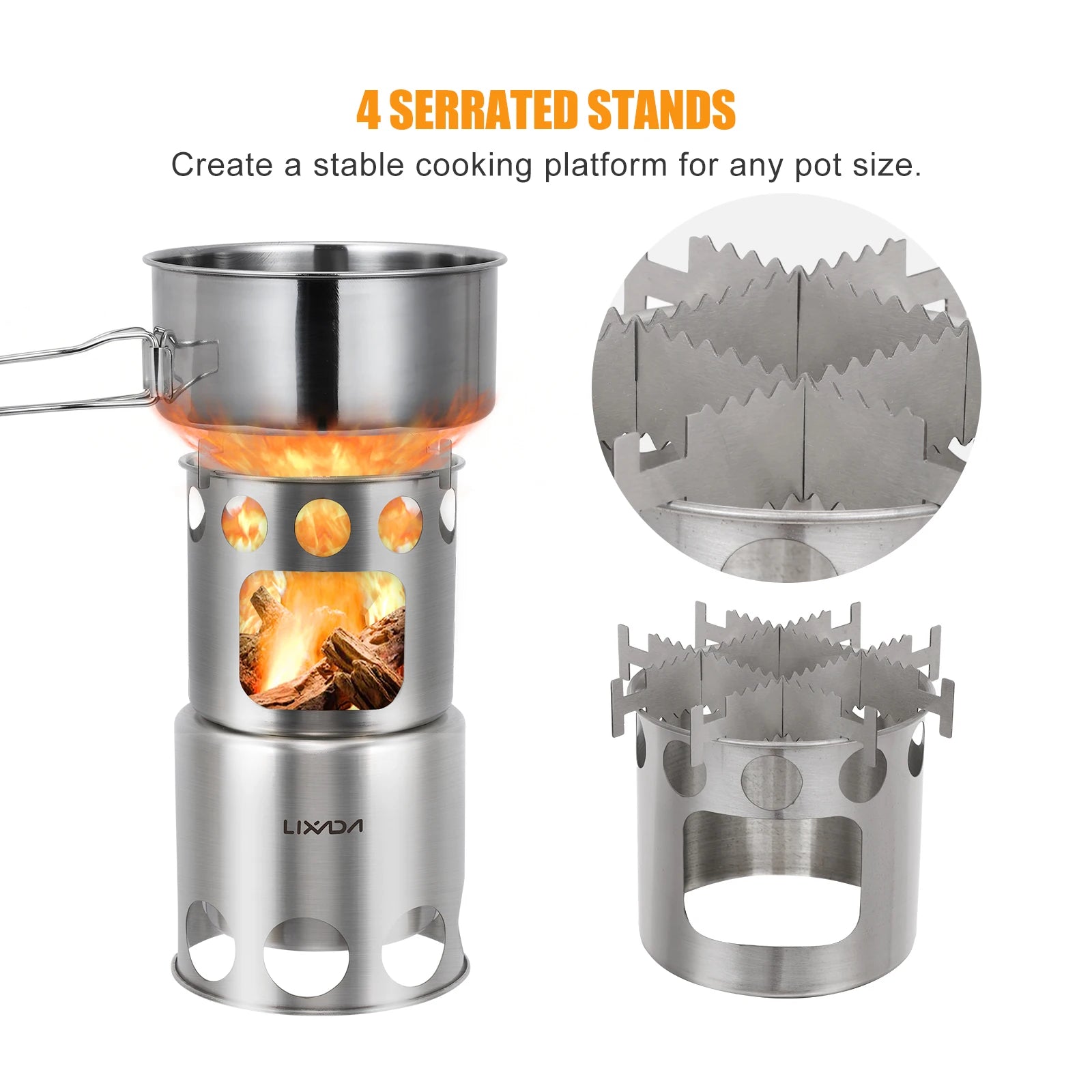 Lixada Portable Wood Stove Firewoods Furnace Outdoor Stove Cooking Burner Lightweight Stainless Steel Picnic Camping Wood Stove - Eloy Royal