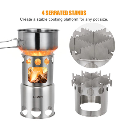 Lixada Portable Wood Stove Firewoods Furnace Outdoor Stove Cooking Burner Lightweight Stainless Steel Picnic Camping Wood Stove - Eloy Royal