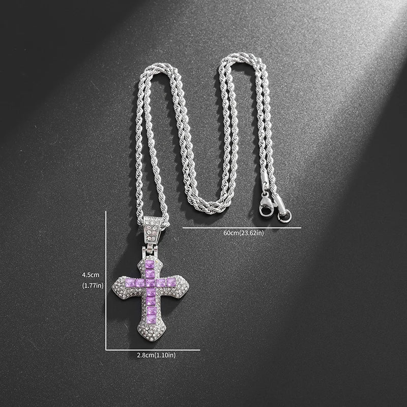 Exquisite Shiny Cross Square Crystal Zirconia Pendant Necklace for Women Men Fashion Hip Hop Party Luxury Jewelry Christmas Gift - Eloy Royal