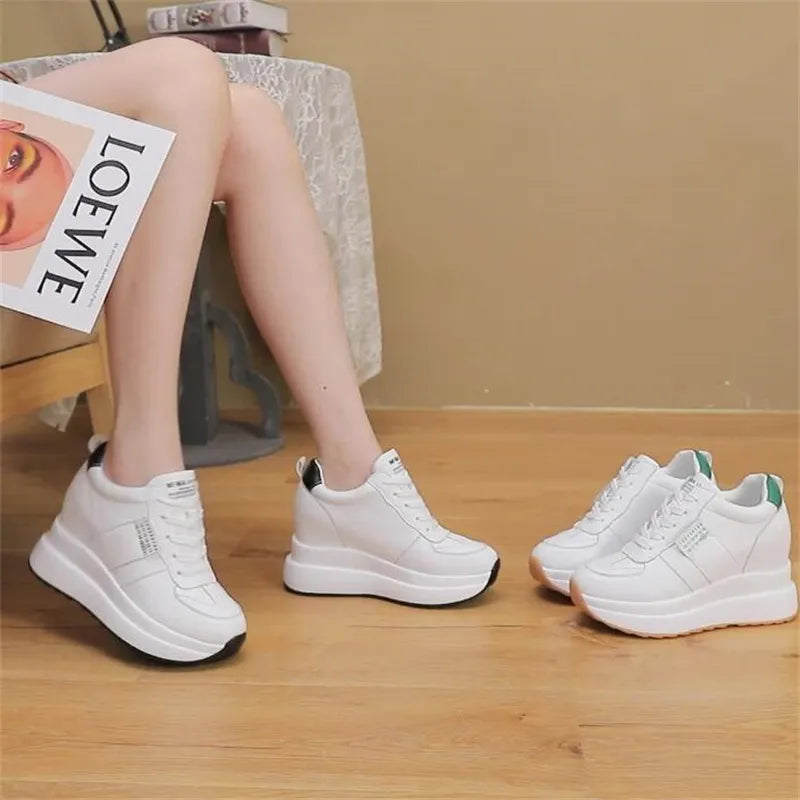 Spring Autumn 9cm Platform Wedge Sneakers New Women Sports Shoes Genuine Leather Footwear Black Fashion Sneakers Summer Shoes - Eloy Royal