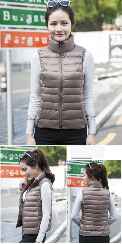 New Women Sleeveless Women Slim Ultra Light Down Jacket Girl Portable Lightweight Vests Windproof Warm Waistcoat