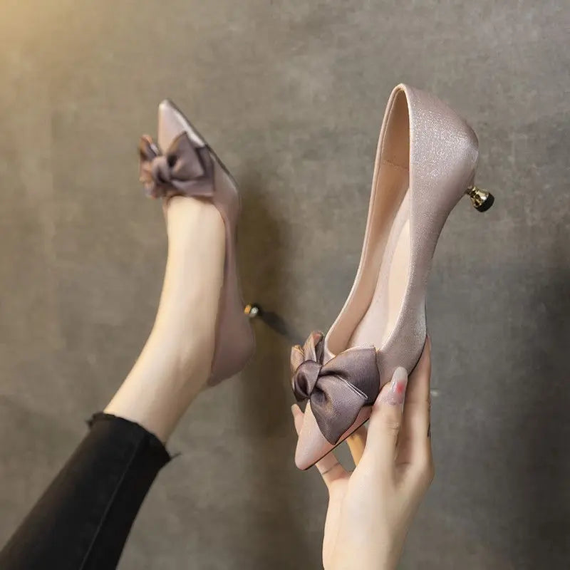 Shoes for Woman 2023 Bride Black Women's Summer Footwear Pointed Toe with Bow Stilito Low Heel Elegant Stylish Spring on Offer A - Eloy Royal