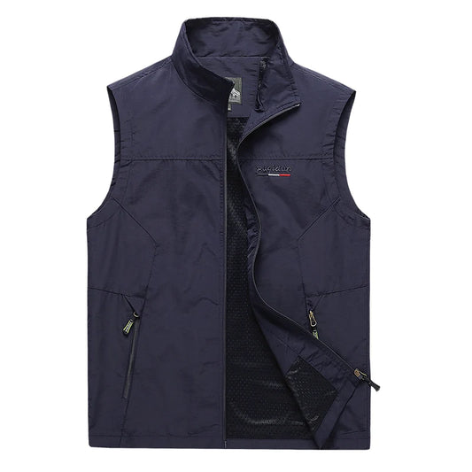 New Spring Summer Thin Men Vest Solid Windproof Waterproof Casual Jacket Sleeveless Vest Plus Size 6XL Mens Outwear Waistcoat - Eloy Royal