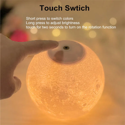 Creative 3D Moon Night Lamp 360° Rotating Lunar Night Light for Home Office Room Touch Control 3 or 16 Colors Led Desktop Lamp