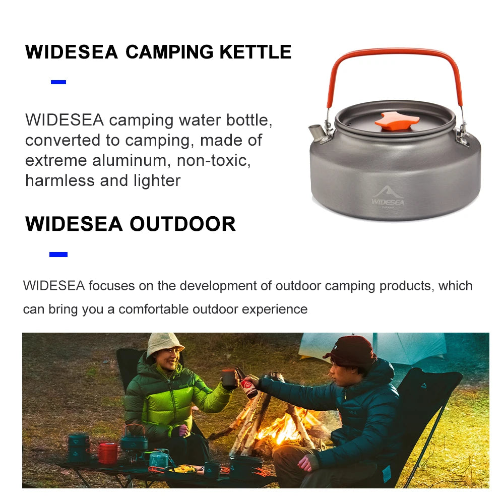 Widesea 1.1L 2L1.5L Camping Water Kettle Outdoor Coffee Kettle Tableware Picnic Set Supplies Equipment Utensils Tourism Cookware - Eloy Royal