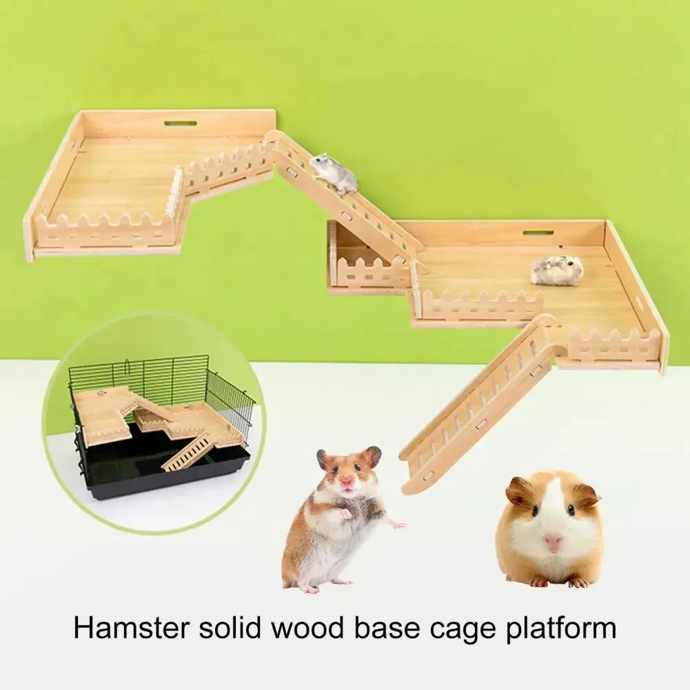 Practical Hamster Toy Thickened Entertainment Smooth Hamster Double Layer Wooden Climbing Platform with Ladder - Eloy Royal