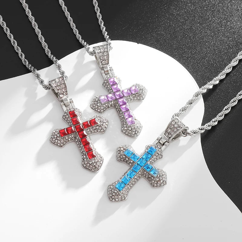 Exquisite Shiny Cross Square Crystal Zirconia Pendant Necklace for Women Men Fashion Hip Hop Party Luxury Jewelry Christmas Gift - Eloy Royal