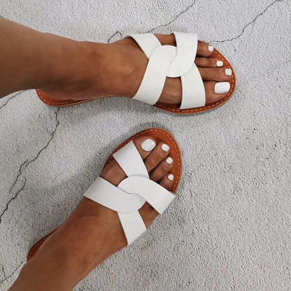 Summer Shoes beach slipper Fashion Brand Leather Wild Female Sandals Original Outdoor Slides White Women footwear - Eloy Royal