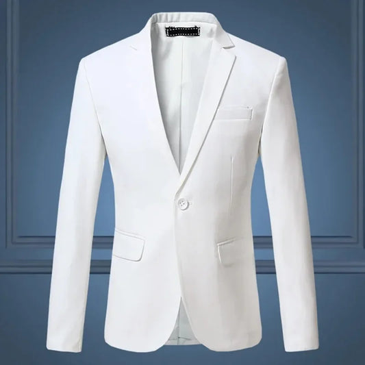 High Quality Gentleman Men Slim Casual White Suit Men's Business Casual Flow of Pure Color Blazer Jacket