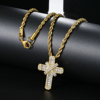 Iced Out Pendants Cross Necklaces for Women Hip Hop Gold Color Zircon Neck Chain Streetwear Hippie Jewelry Christmas Gift OHP142 - Eloy Royal