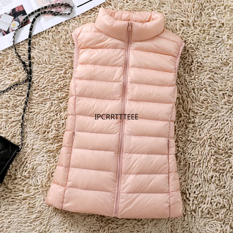 New Women Sleeveless Women Slim Ultra Light Down Jacket Girl Portable Lightweight Vests Windproof Warm Waistcoat